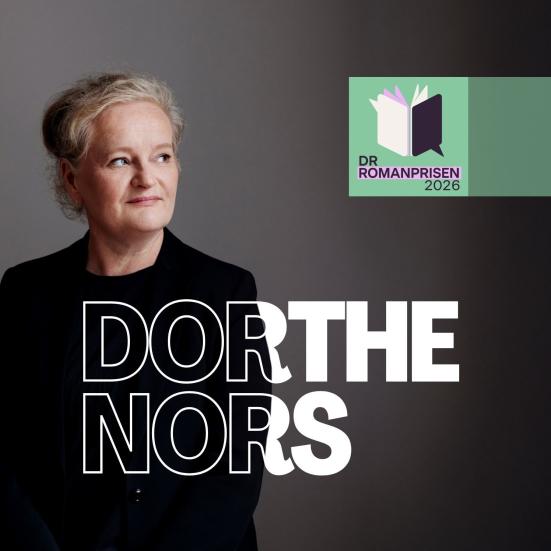 Forfatterportræt af Dorthe Nors, DR Romanpris logo